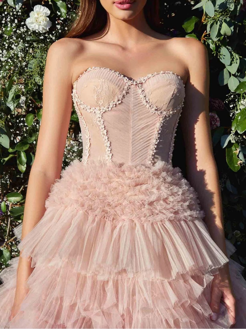 Andrea and Leo Couture - Strapless Blush Pink Ruffled Tulle Dress
